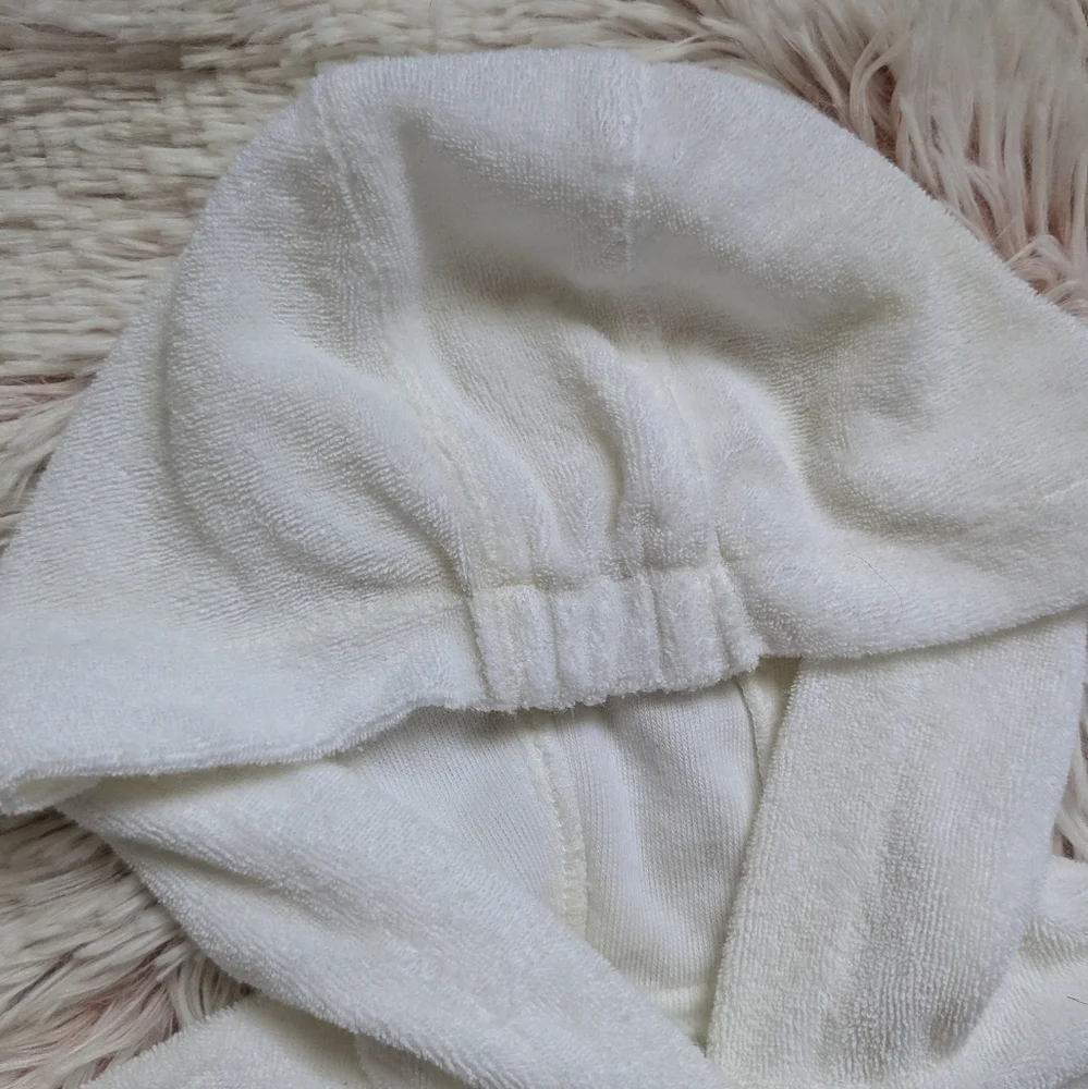 Florence Eiseman Hooded Terry Swim Cover-up White with Pink Petal Flowers 9-12m